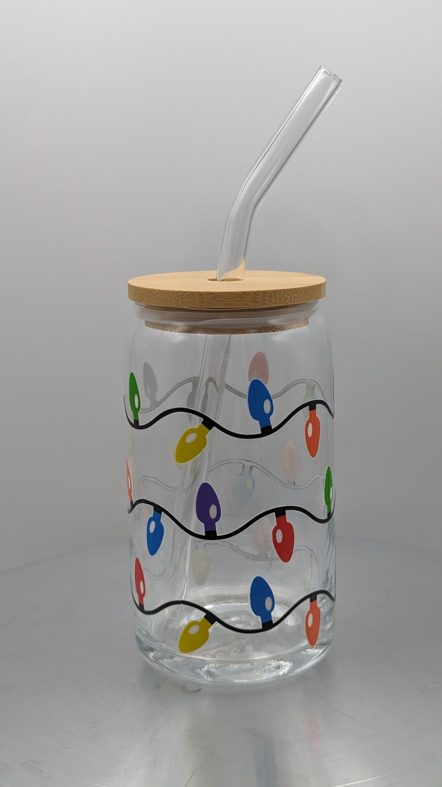 Colorful Christmas light bulbs glass cup